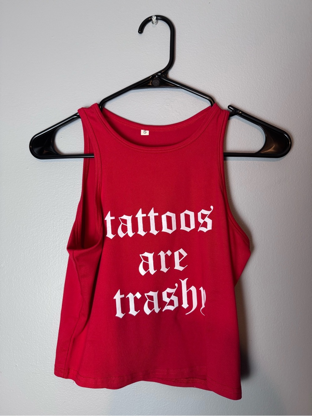 Red Graphic Crop Tank Top - 'Tattoos Are Trashy'